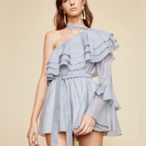 c/meo collective Pants - C/MEO Collective Sanctum Stripe One Shoulder Ruffle Playsuit- small